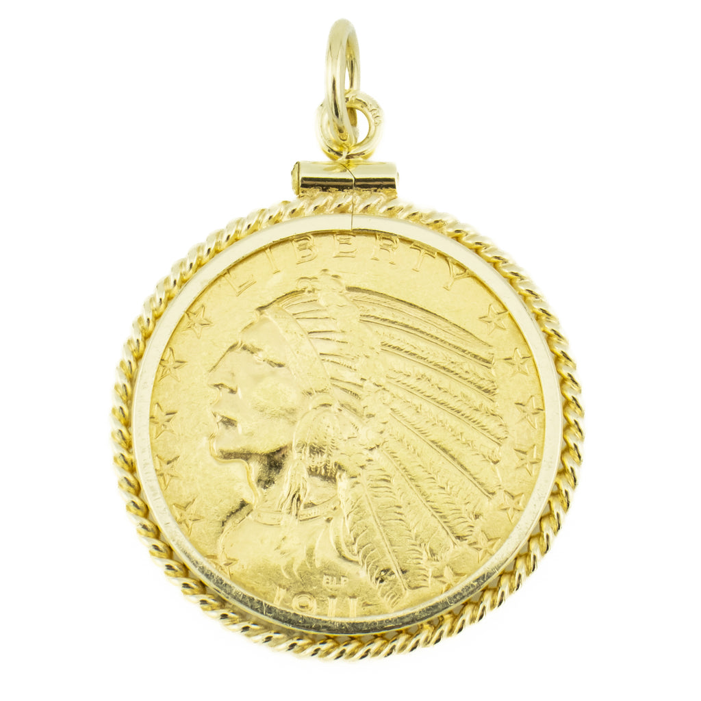 1911 22K American Indian Head $5 Coin Pendant w/ 14K Yellow Gold Bezel - 11grams