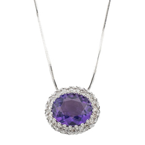 5.09ct Amethyst and Diamond Accented Gemstone Pendant on 18" Chain in 14K White Gold