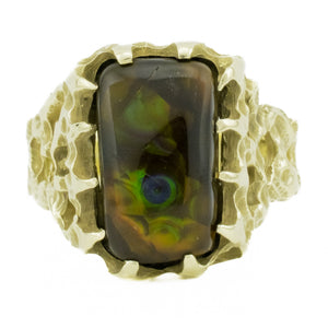 Men's Custom Fire Agate Solitaire Gemstone Ring in 14K Yellow Gold - Size 9.75