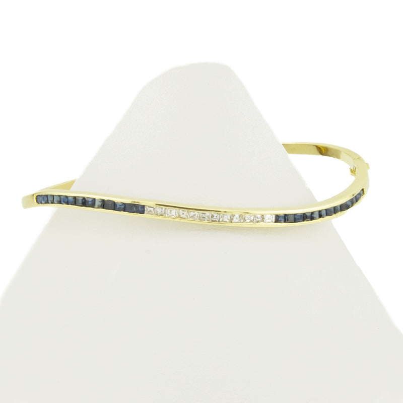 Sapphire and Diamond Accented Bangle Bracelet in 18K Yellow Gold