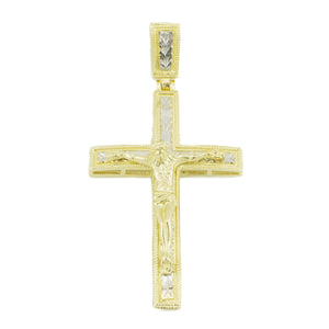 Gold Cross Crucifix Religious Pendant in 10K Two-Tone Gold - 4.6 Grams