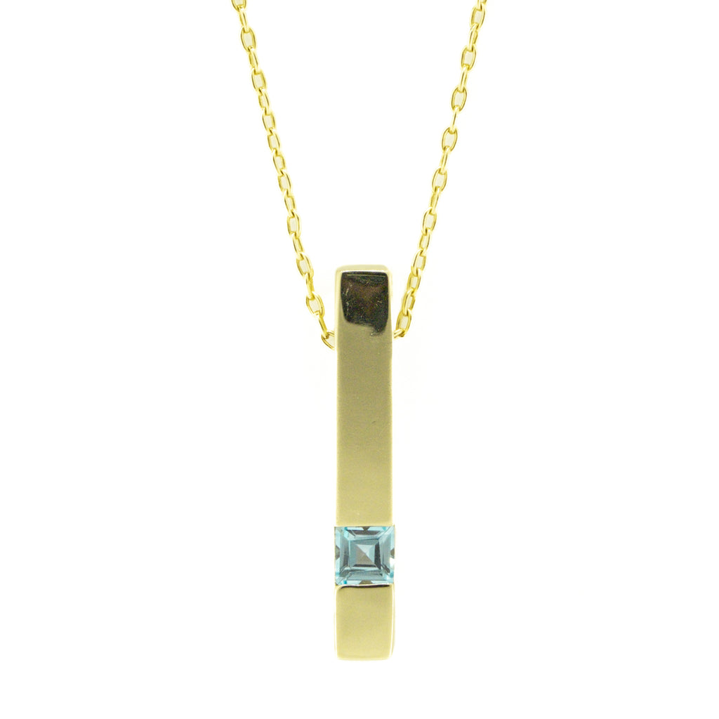 Princess Cut Blue Topaz Solitaire Gemstone Pendant with 19" Chain in 14K Yellow Gold