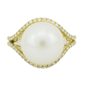 12mm Pearl and Diamond Accented Ring in 14K Yellow Gold - Size 7