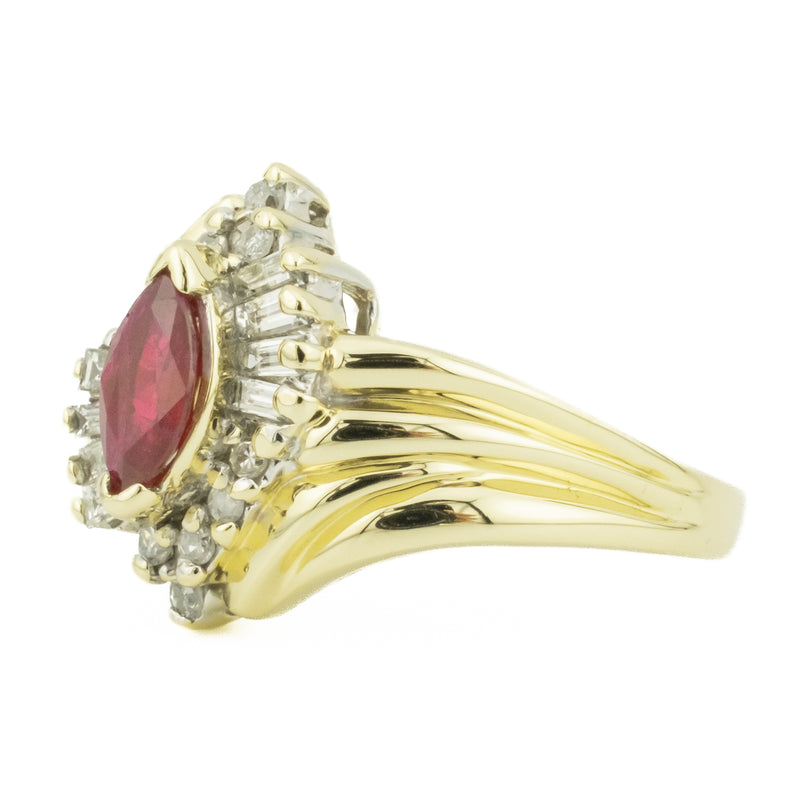 0.40ctw Marquise Ruby & Diamond Accented Gemstone Ring in 14K Yellow Gold - Size 6.5