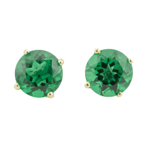 1.40ctw Round Lab Emerald Solitaire Gemstone Stud Earrings in 14K Yellow Gold