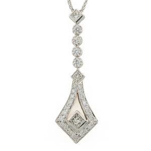 1.25ctw Diamond Accented Drop Pendant with 16" Chain in 18K White Gold