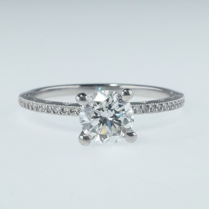 NEW Tacori Platinum GIA 0.82ct Round Diamond SI1/G Side Accented Engagement Ring