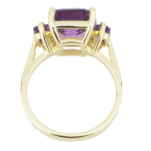 5.00ctw Emerald Cut Amethyst & Accented Gemstone Ring in 14K Yellow Gold - Size 6
