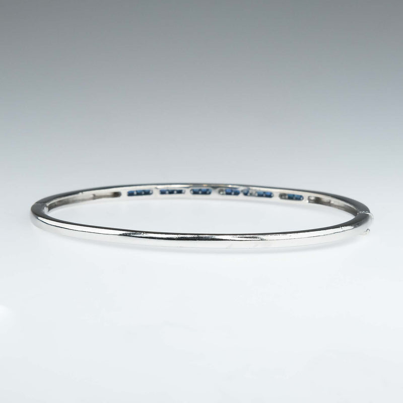 Sapphire and Diamond Hinged Bangle Bracelet in 14K White Gold