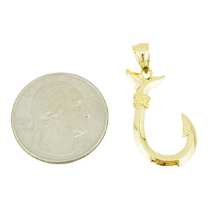Whale Tail Fish Hook Hawaiian Makau Pendant in 14K Yellow Gold - 2.6 Grams