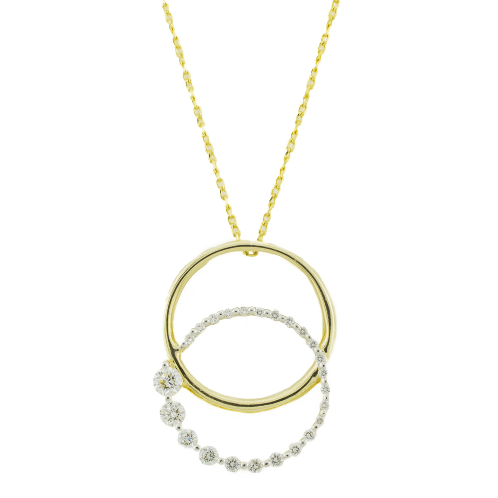 0.50ctw Diamond Accented Circles Pendant on 17" Chain in 14K Yellow Gold
