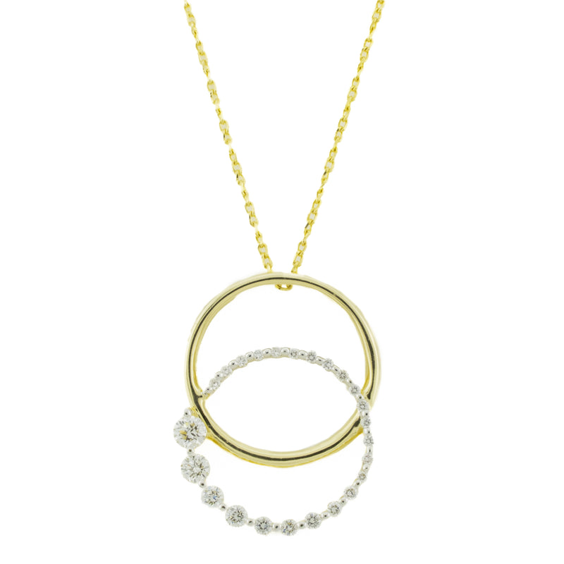 0.50ctw Diamond Accented Circles Pendant on 17" Chain in 14K Yellow Gold