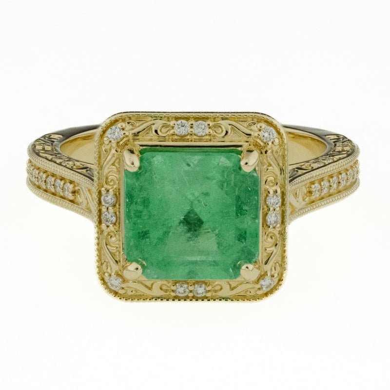 2.29ctw Natural Emerald and Diamond Fashion Ring in 14K Yellow Gold - Size 6.25