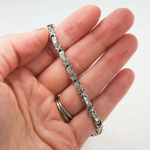 Baguette Diamond X and Bar Tennis Bracelet in 10K White Gold