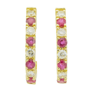 0.15ctw Ruby & 0.15ctw Diamond Accented Semi-Hoop Earrings in 14K Yellow Gold - 2.1Grams