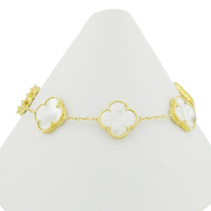 Replica Van Cleef & Arpels Clover Mother of Pearl 7.5" Bracelet in 10K Yellow Gold