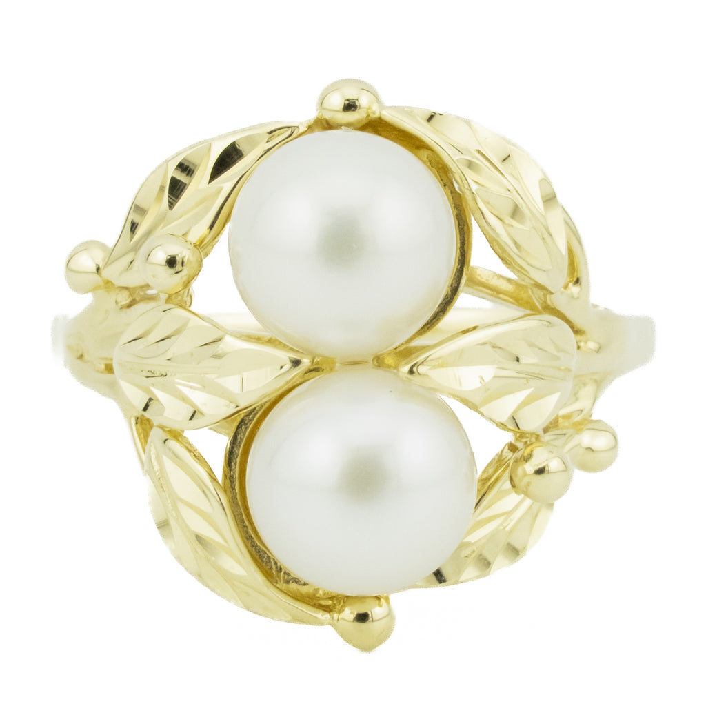 Fashion Pearl Gold Ring in 14K Yellow Gold - Size 9