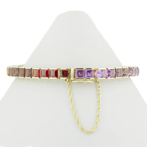 Princess Cut Multi Colored Gemstone 7" Tennis Bracelet in 14K Yellow Gold - 17.5 Grams