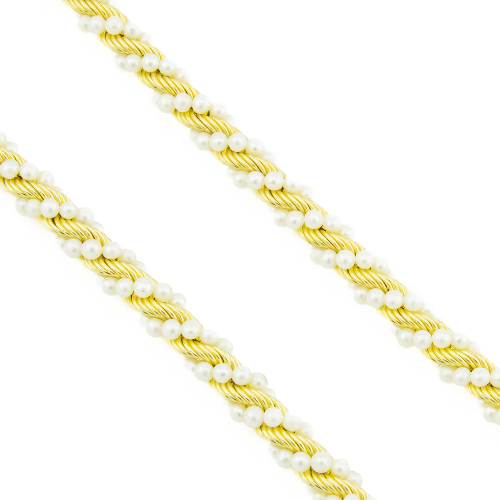 8mm wide Pearl and Gold Rope 18" Necklace in 14K Yellow Gold