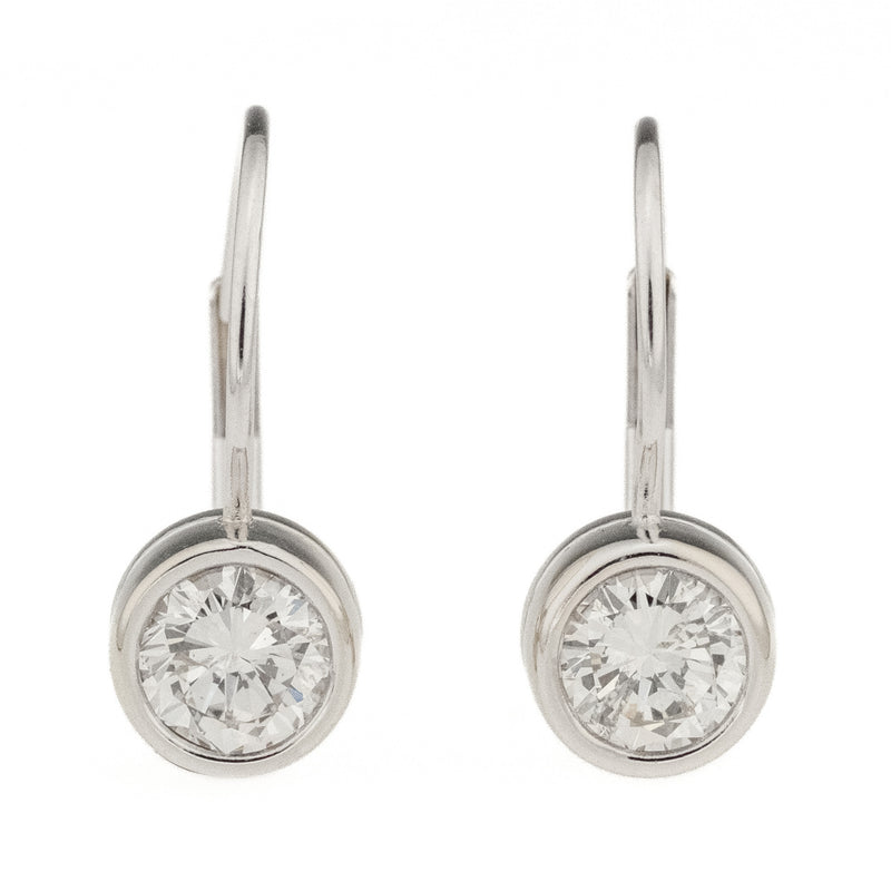 1.32ctw VS2-SI1/G Round Diamond Solitaire Leverback Earrings in 14K White Gold