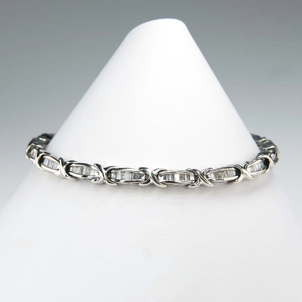 Baguette Diamond X and Bar Tennis Bracelet in 10K White Gold