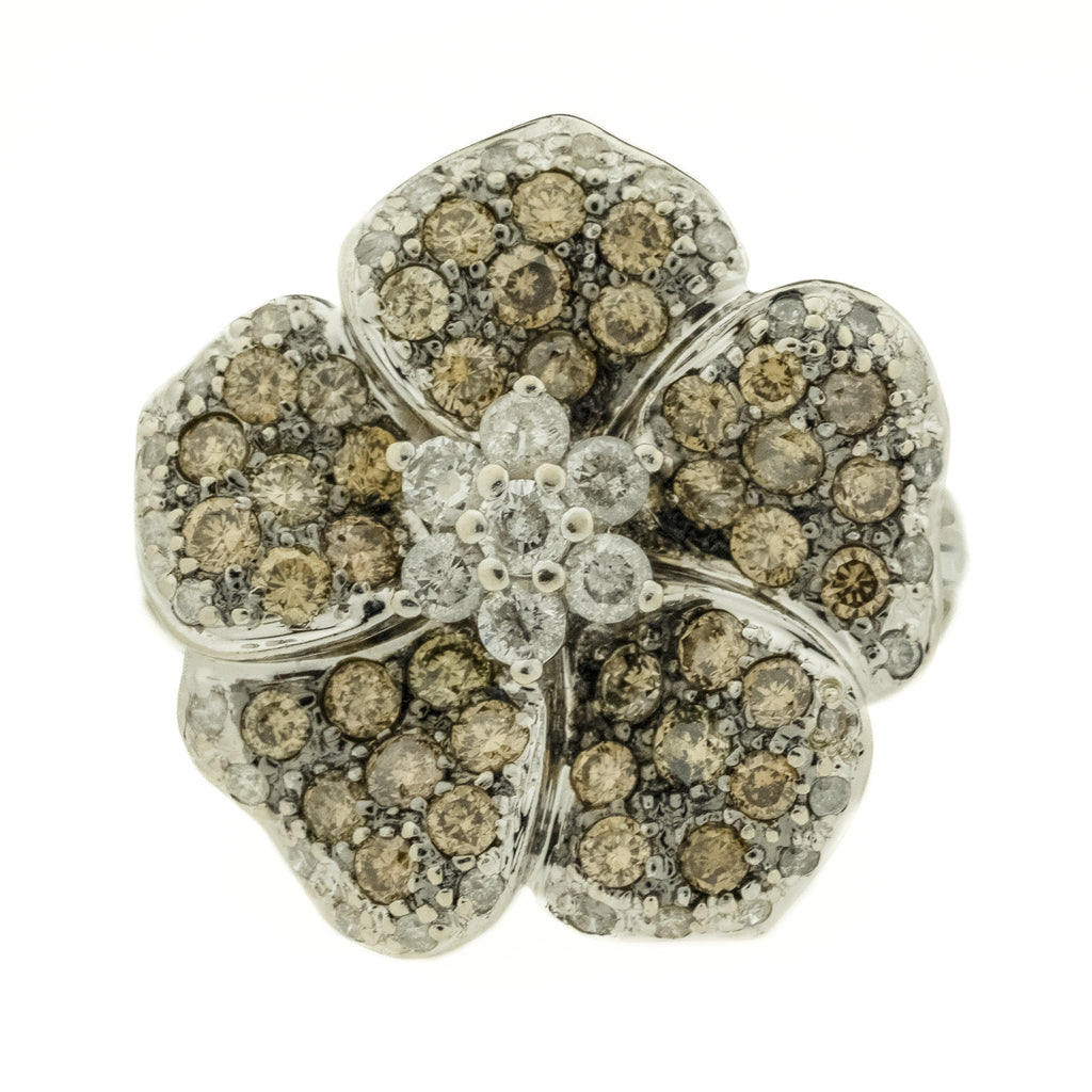 1.75ctw Diamond Flower Accented Cluster Ring in 14K White Gold - Size 7.75