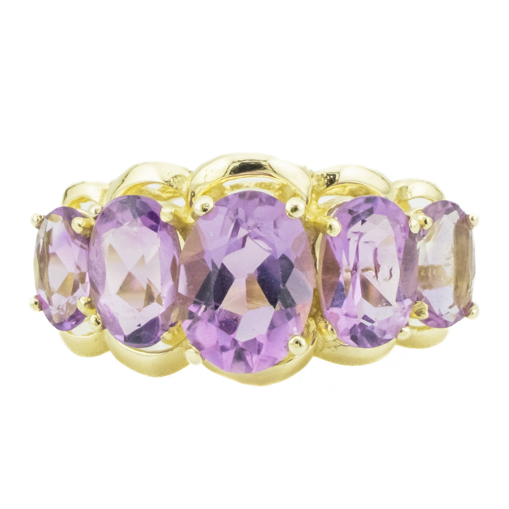3.00ctw Oval Cut Amethyst Accented Gemstone Ring in 14K Yellow Gold - Size 6