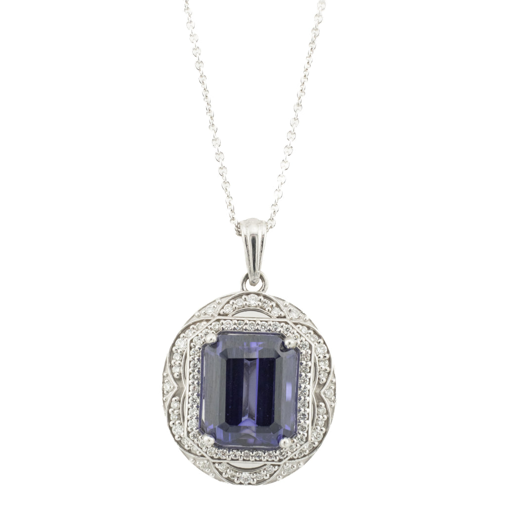 6.24ctw Lab Grown Sapphire & Diamond Accented Pendant in 14K White Gold