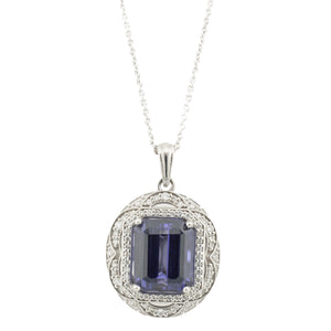 6.24ctw Lab Grown Sapphire & Diamond Accented Pendant in 14K White Gold