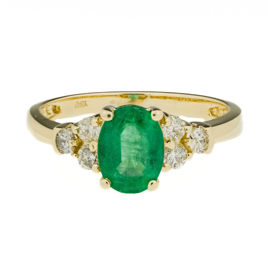 0.96ctw Emerald and 0.30ctw Diamond Accented Gemstone Ring in 14K Yellow Gold - Size 6.75