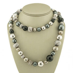 David Yurman Elements Onyx, Hematite & Sterling Silver Graduated Bead Necklace 36" in S925