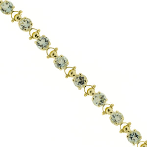 4.64ctw Round Aquamarine Accented Tennis Link 7.5" Bracelet in 14K Yellow Gold