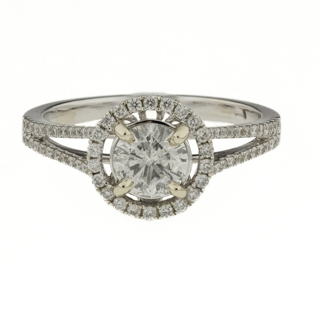 0.65ct Diamond w/ Halo & Side Accented Engagement Ring in 18K White Gold