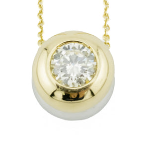 Reversible Bezel Set 1.00ctw Round Diamond Solitaire Pendant on 18" Chain in 18K Two-Tone Gold