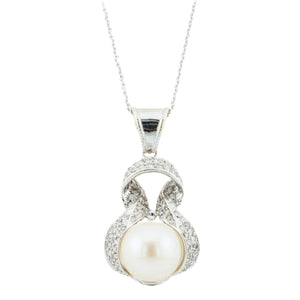 10.5mm Pearl with Diamond Accents Pendant in 18K White Gold - No Chain Included