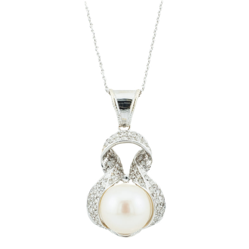 10.5mm Pearl with Diamond Accents Pendant in 18K White Gold - No Chain Included