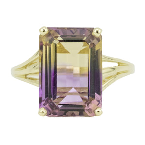 6.30ctw Emerald Cut Ametrine Solitaire Ring in 14K Yellow Gold - Size 9.25
