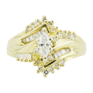 0.85ctw Marquise, Round, & Baguette Cluster Diamond Ring in 14K Yellow Gold - Size 5