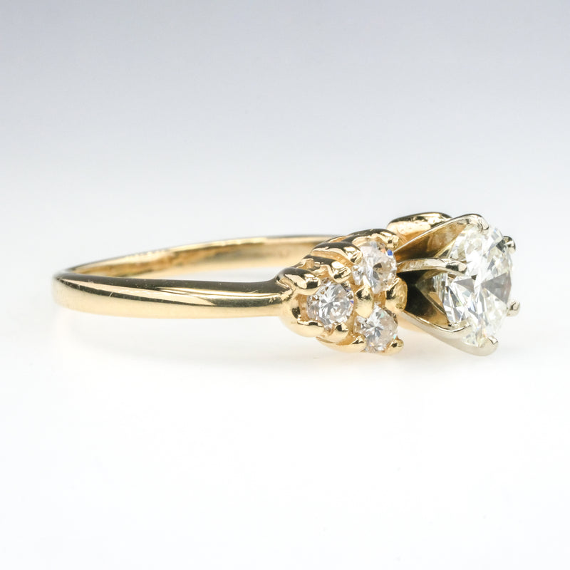 14K Yellow Gold 1.02ct GIA Round Diamond with Side Accents Engagement Ring