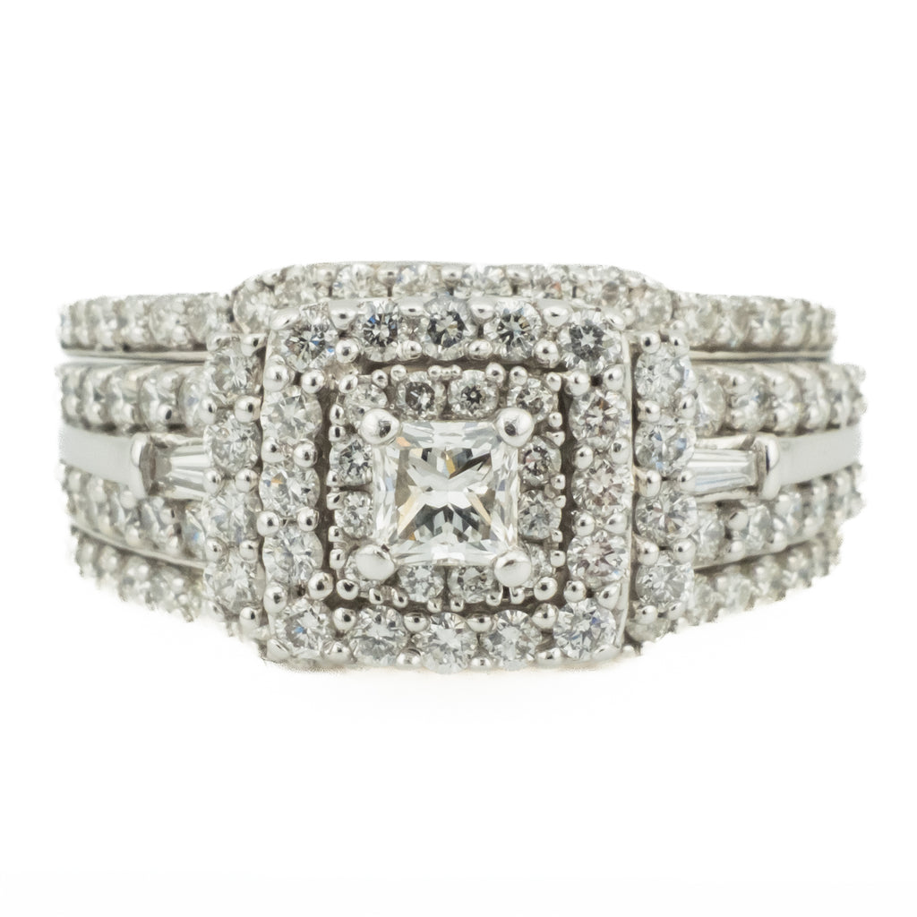 0.29ctw Princess Cut Diamond w/ 1.5ctw Diamond Accented Wedding Set in 14K White Gold - Size 6.5
