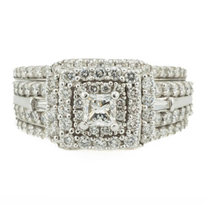 0.29ctw Princess Cut Diamond w/ 1.5ctw Diamond Accented Wedding Set in 14K White Gold - Size 6.5