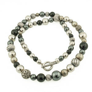 David Yurman Elements Onyx, Hematite & Sterling Silver Graduated Bead Necklace 36" in S925