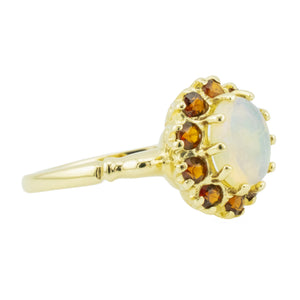 0.50ctw Oval Opal with Garnet Accents Gemstone Ring in 14K Yellow Gold - Size 6.25