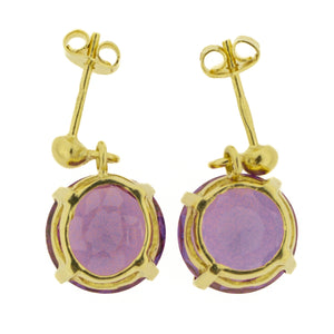 17.07ctw Round Purple Synthetic Sapphire Solitaire Drop Earrings in 18K Yellow Gold