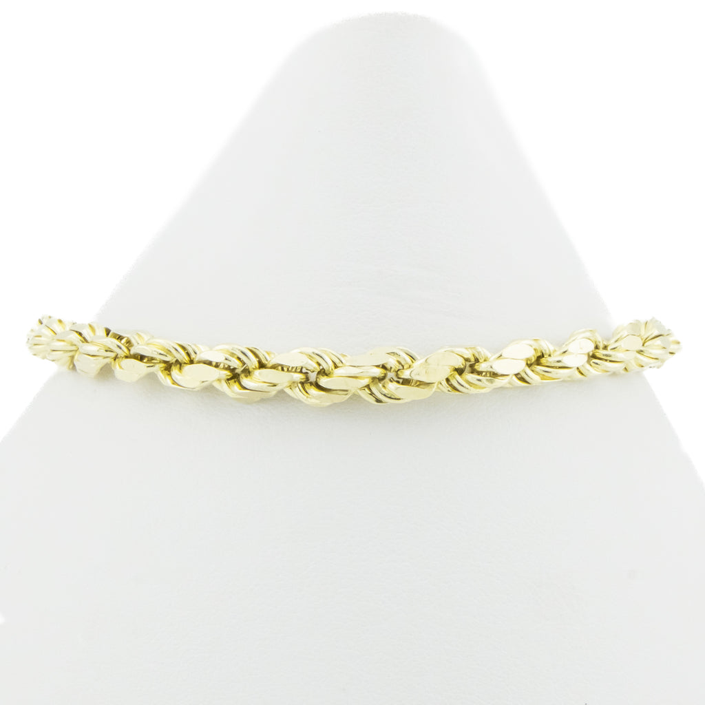 4mm Wide Hollow Rope Link Chain 8" Bracelet in 14K Yellow Gold - 7.8 grams
