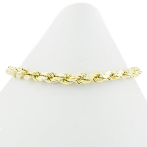 4mm Wide Hollow Rope Link Chain 8" Bracelet in 14K Yellow Gold - 7.8 grams