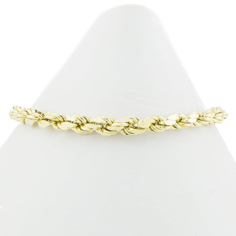 4mm Wide Hollow Rope Link Chain 8" Bracelet in 14K Yellow Gold - 7.8 grams