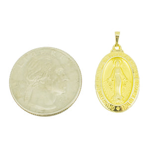 Miraculous Medal Virgin Mary Oval Pendant in 14K Yellow Gold - 1.3 grams