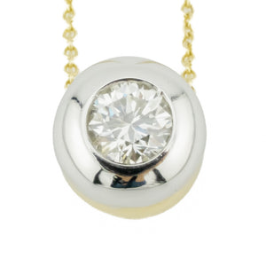 Reversible Bezel Set 1.00ctw Round Diamond Solitaire Pendant on 18" Chain in 18K Two-Tone Gold