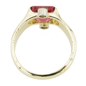 2.25ctw Emerald Cut Garnet w/ Diamond Accents Ring in 14K Yellow Gold - Size 5